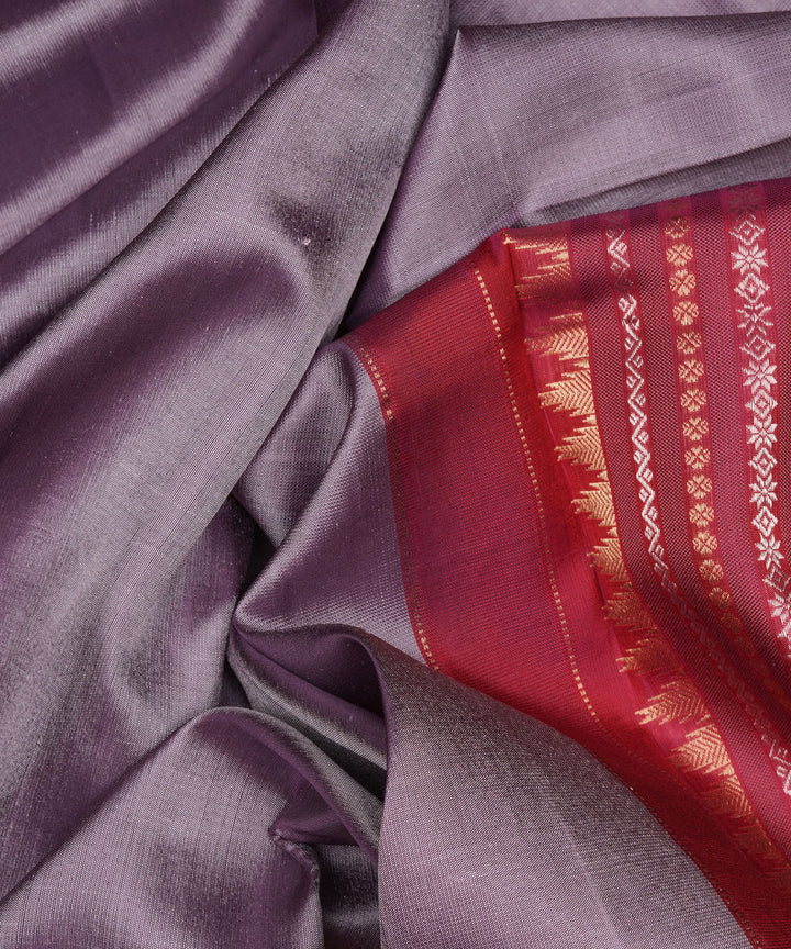 Red mauve handwoven kanjivaram silk saree