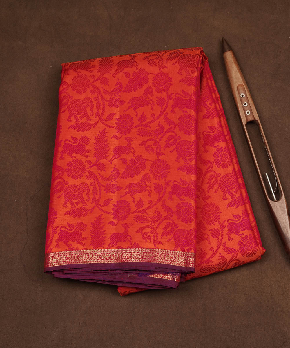 Orange pink handwoven kanjivaram silk saree