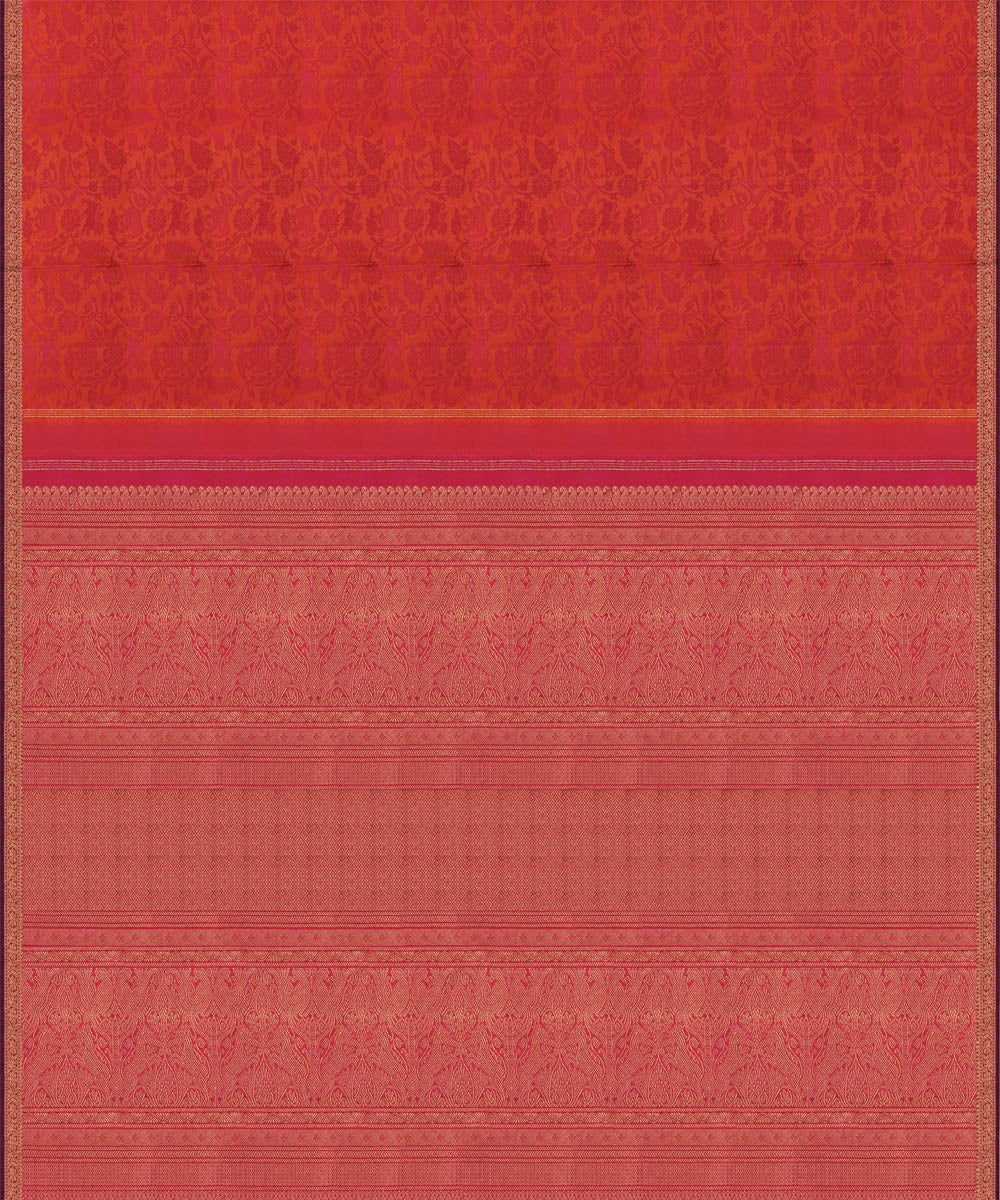 Orange pink handwoven kanjivaram silk saree