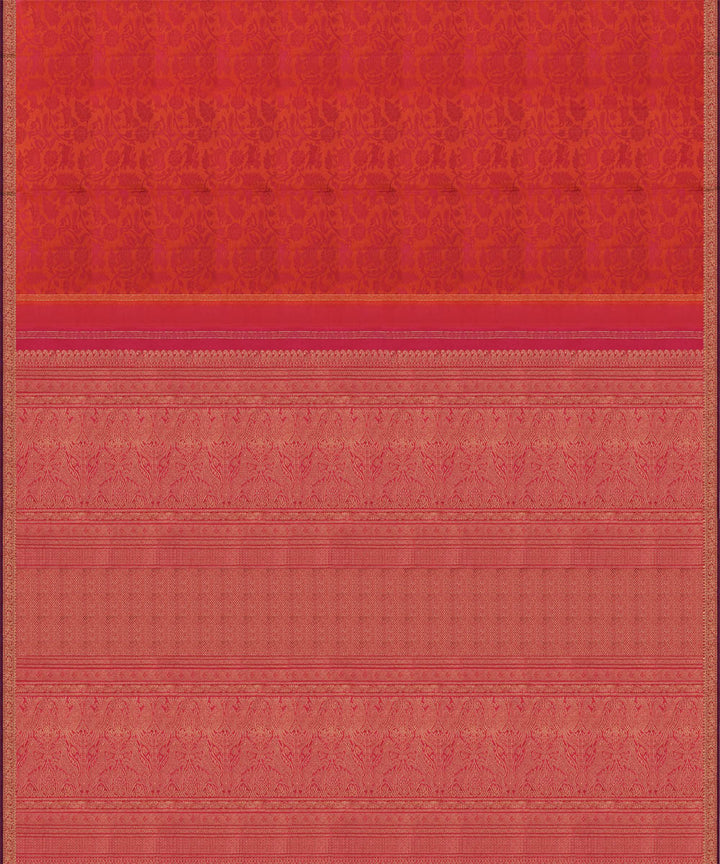 Orange pink handwoven kanjivaram silk saree