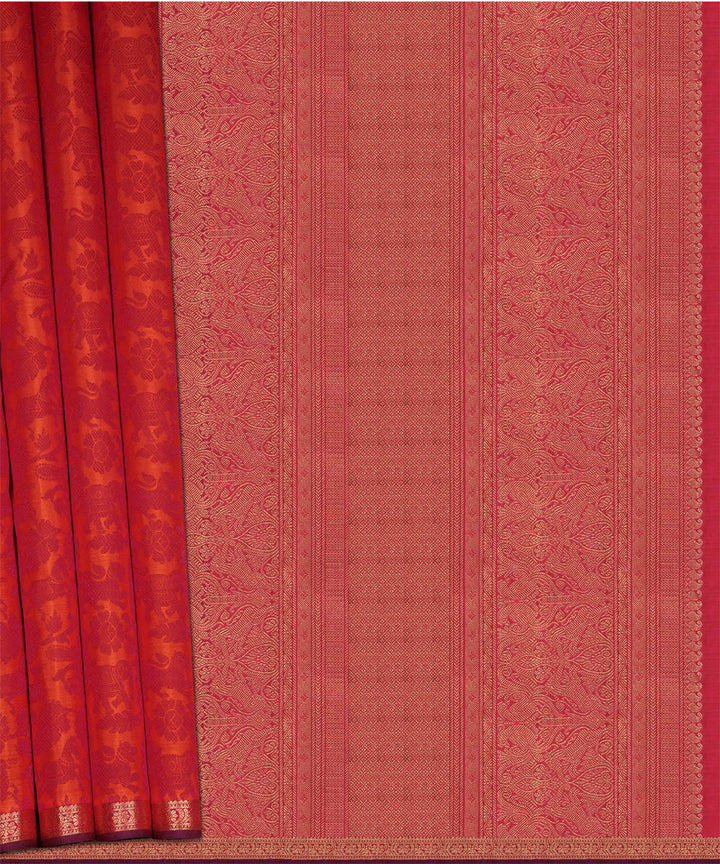 Orange pink handwoven kanjivaram silk saree