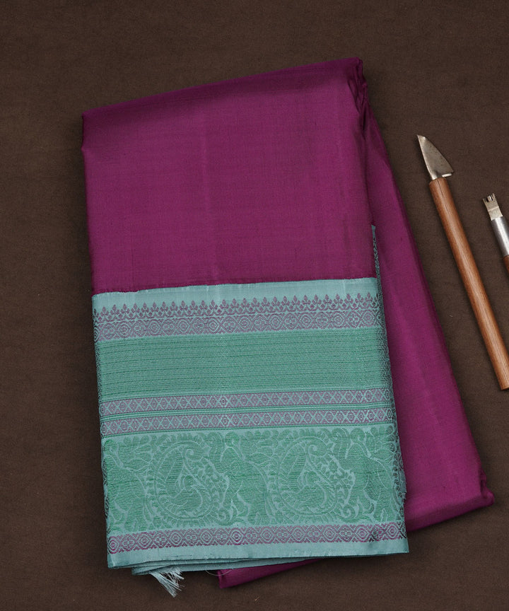 Cyan blue magenta handwoven kanjivaram silk saree