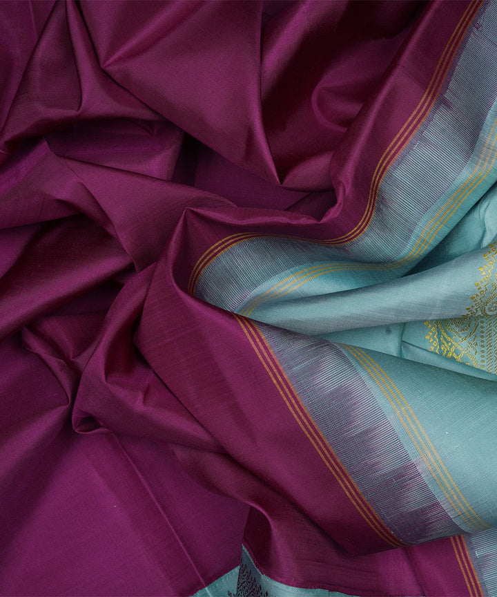 Cyan blue magenta handwoven kanjivaram silk saree