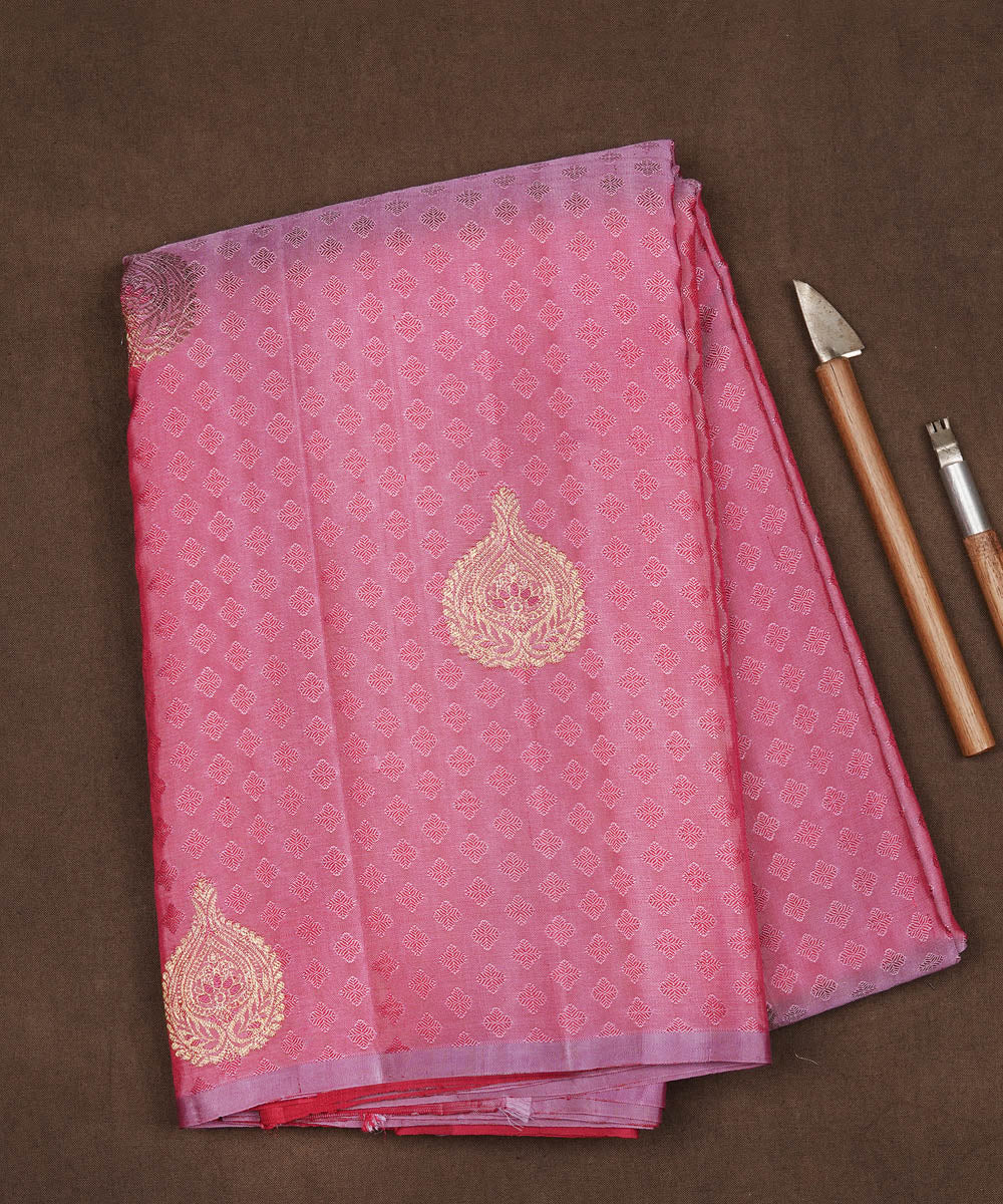 Red pink handwoven kanjivaram silk saree