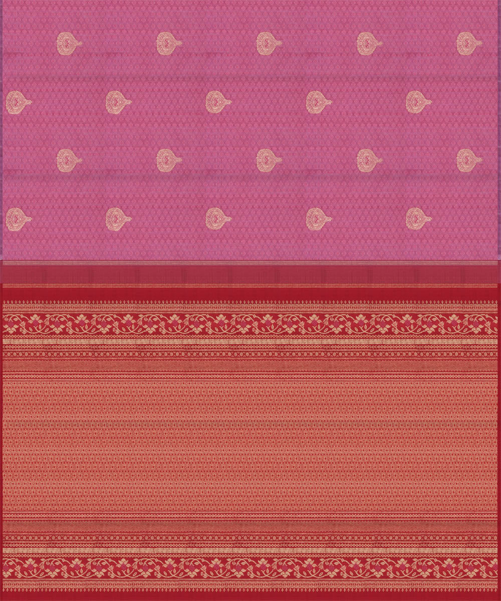 Red pink handwoven kanjivaram silk saree