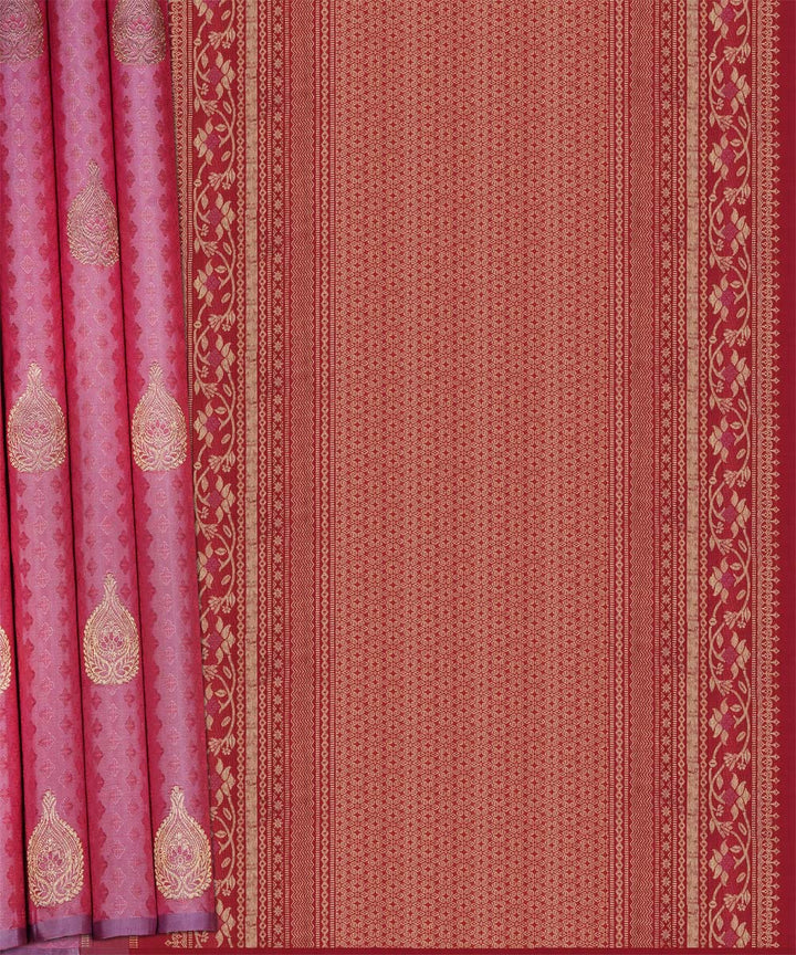 Red pink handwoven kanjivaram silk saree