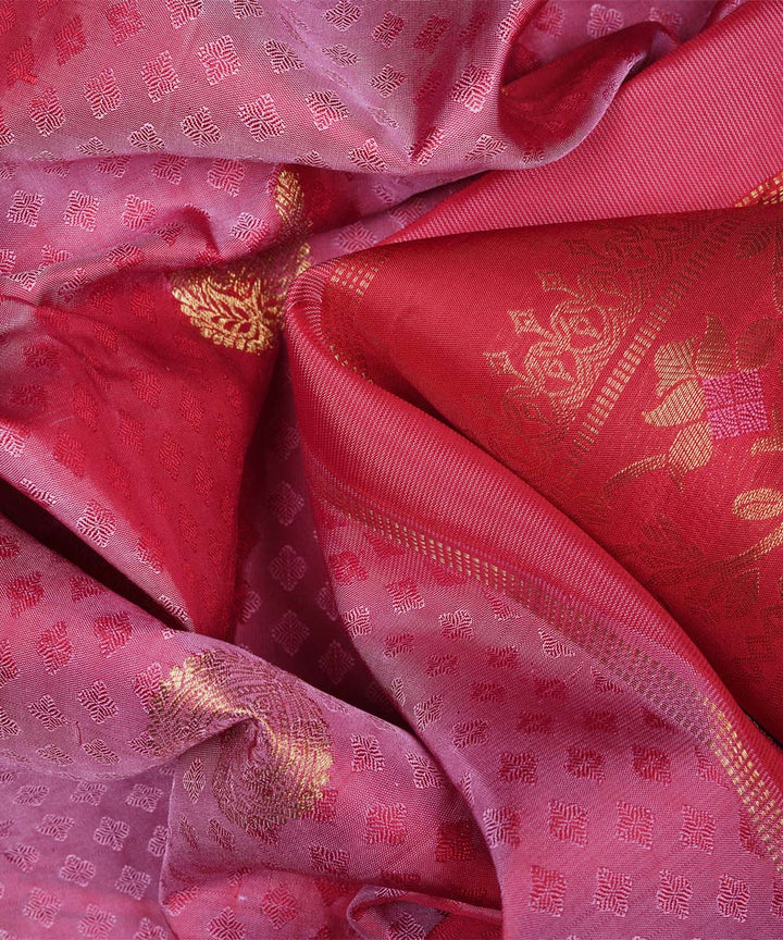 Red pink handwoven kanjivaram silk saree