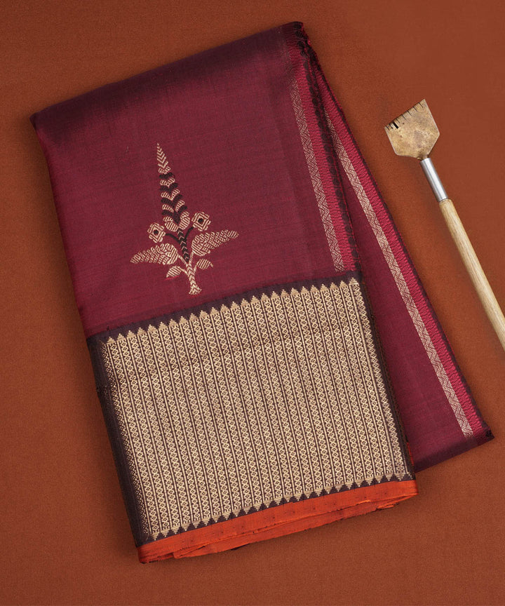 Maroon black handwoven kanjivaram silk saree