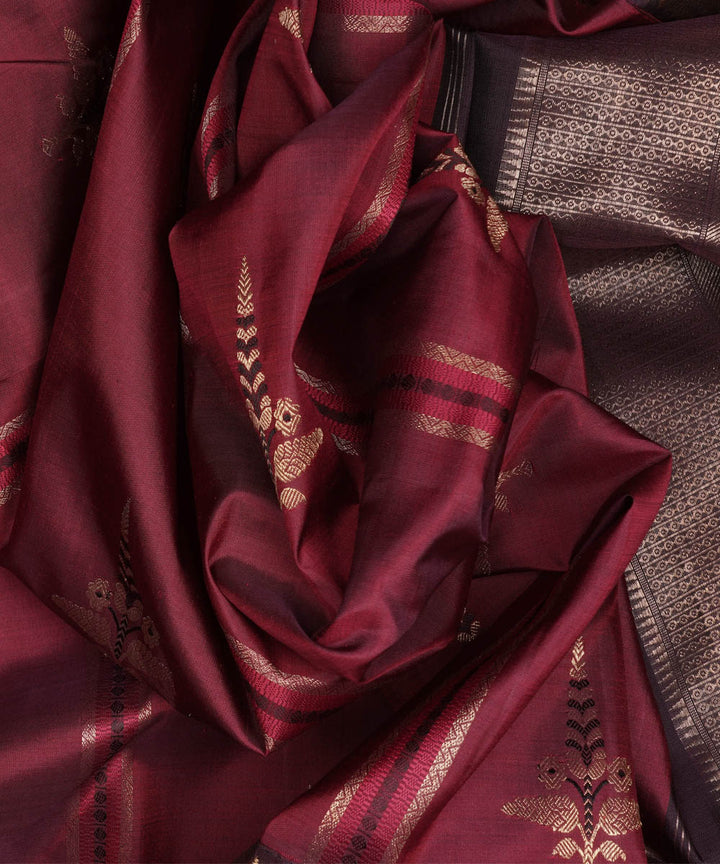 Maroon black handwoven kanjivaram silk saree