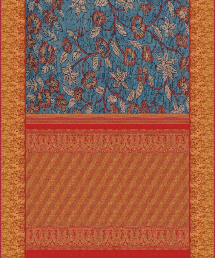 Red blue handwoven kanjivaram silk saree