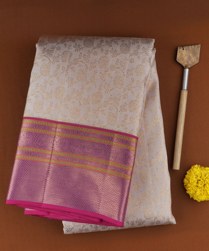 Cream magenta handwoven kanjivaram silk saree