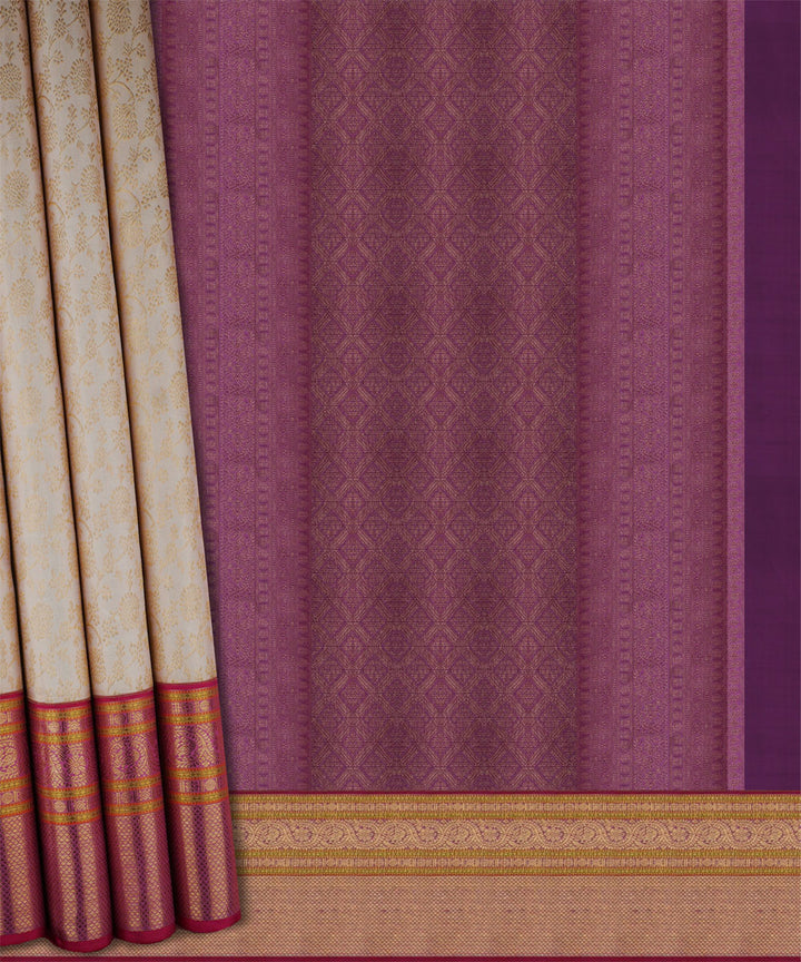 Cream magenta handwoven kanjivaram silk saree