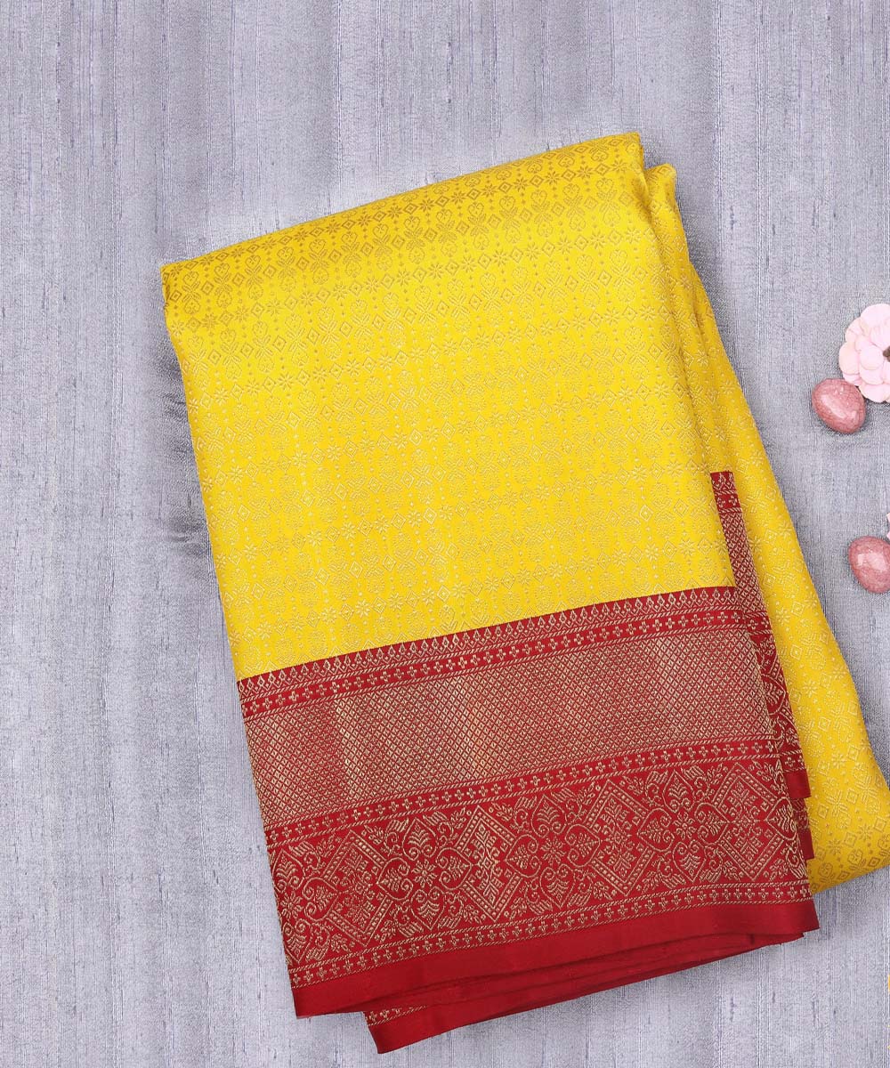 Yellow maroon handwoven kanjivaram silk saree