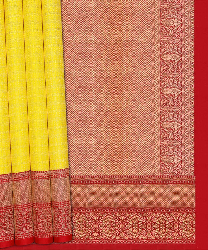 Yellow maroon handwoven kanjivaram silk saree