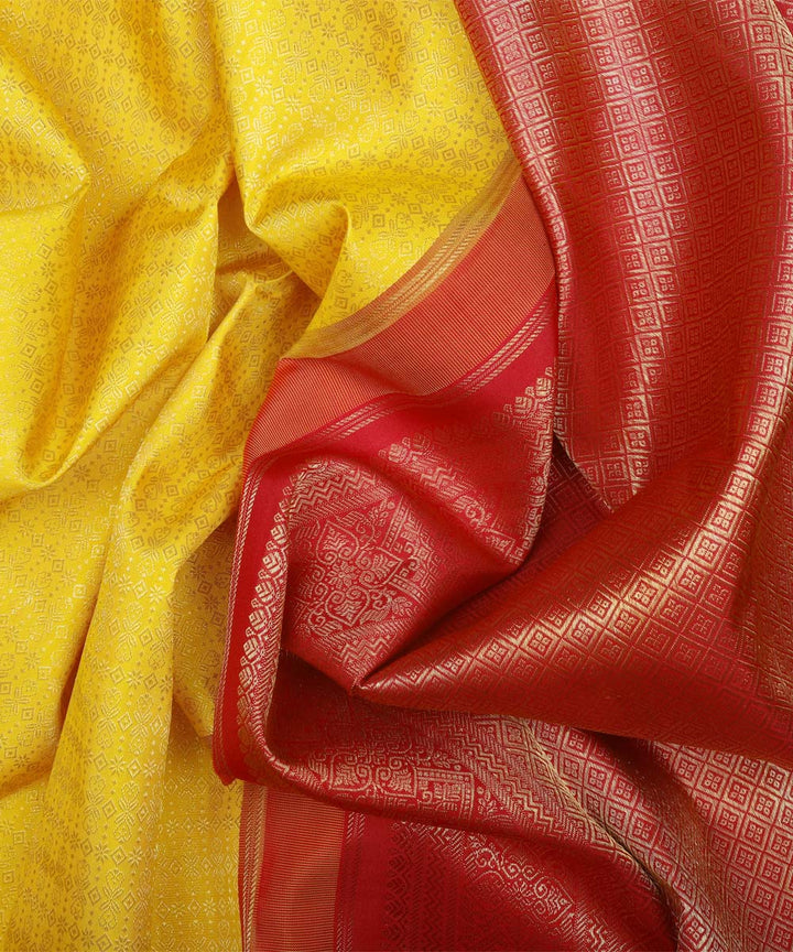 Yellow maroon handwoven kanjivaram silk saree