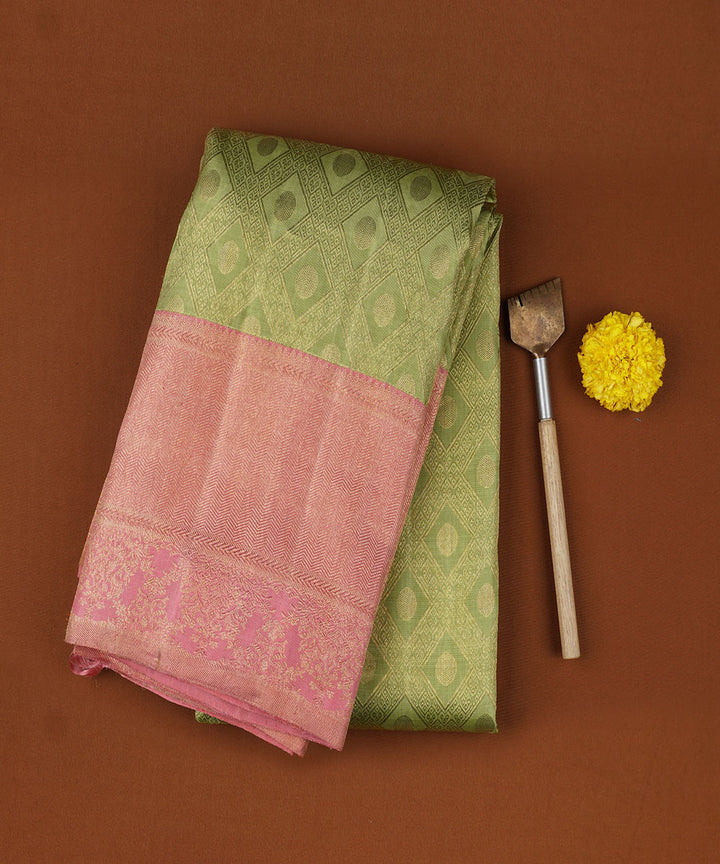 Pink green handwoven kanjivaram silk saree