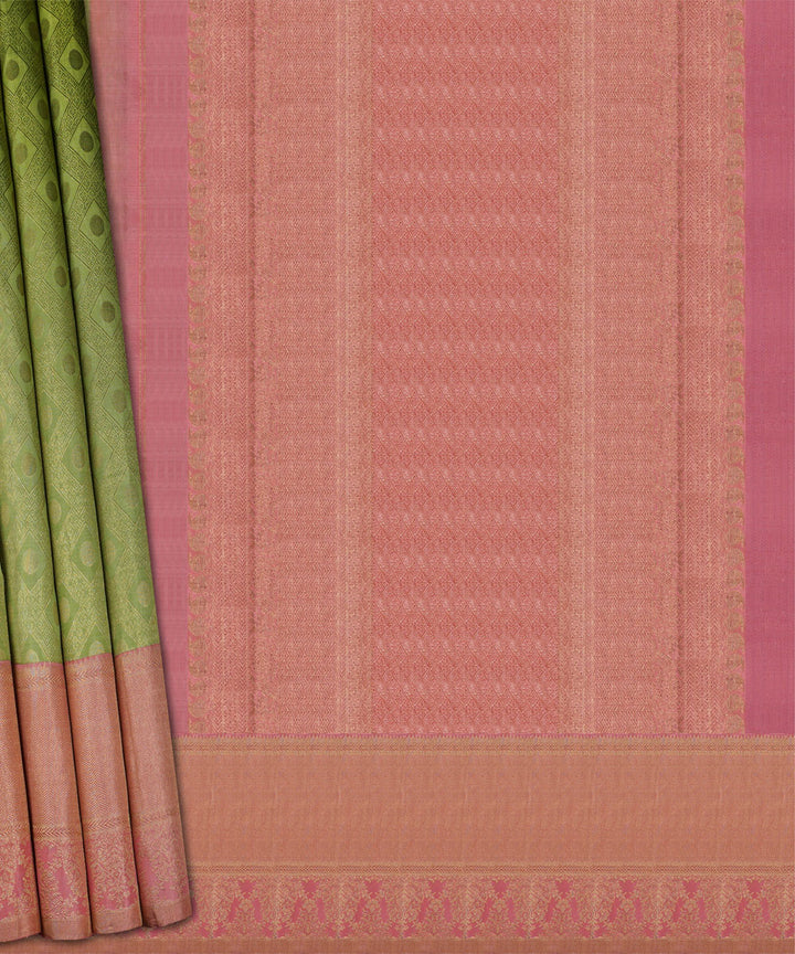 Pink green handwoven kanjivaram silk saree