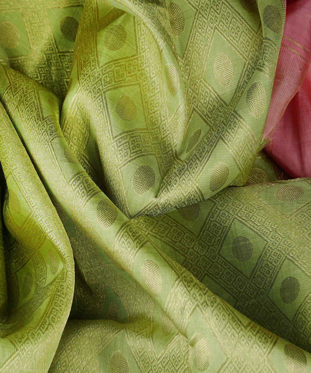 Pink green handwoven kanjivaram silk saree