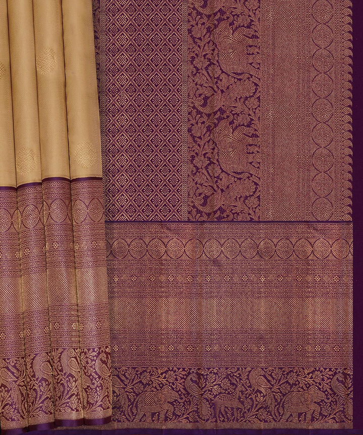 Beige purple handwoven kanjivaram silk saree