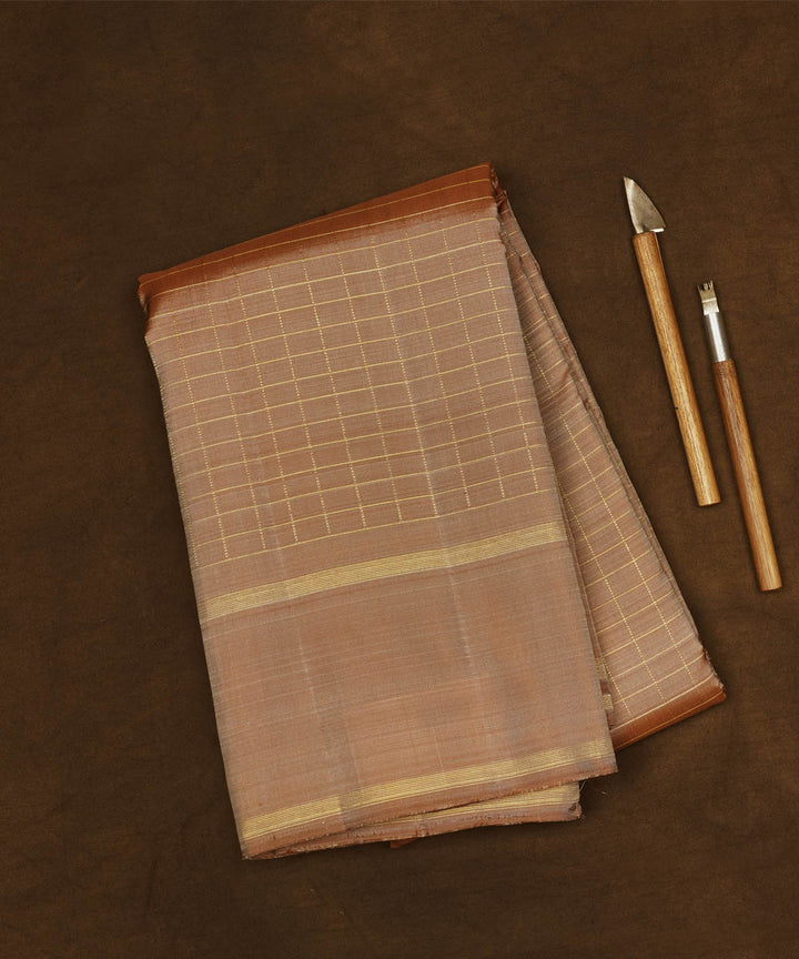 Handwoven brown kanjivaram silk saree