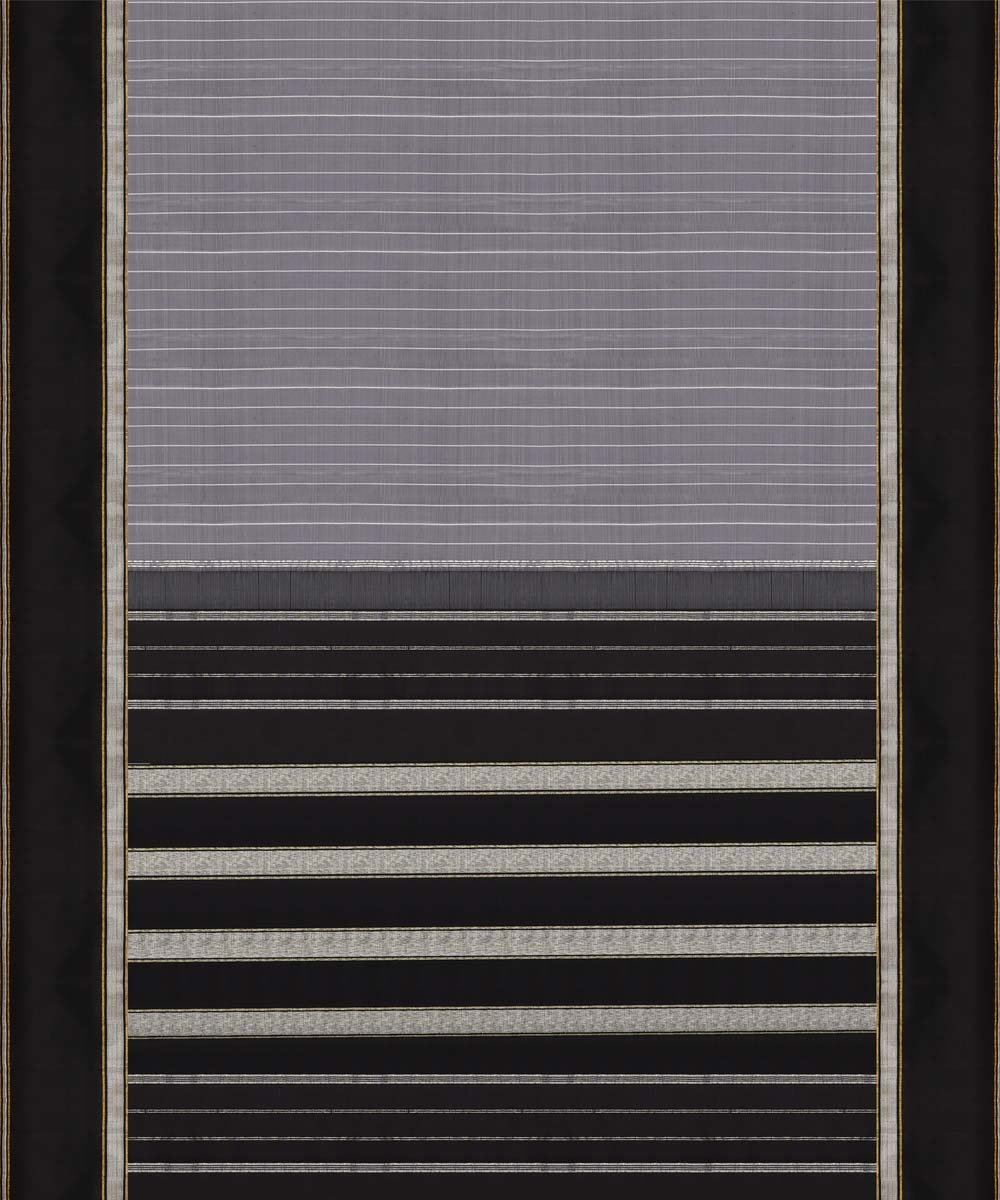 Handwoven grey with black kanjivaram silk saree