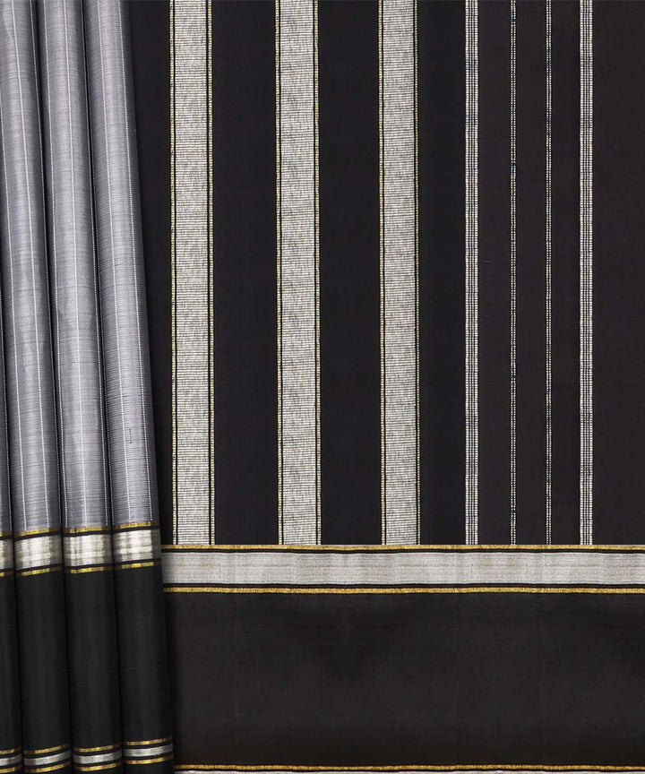 Handwoven grey with black kanjivaram silk saree
