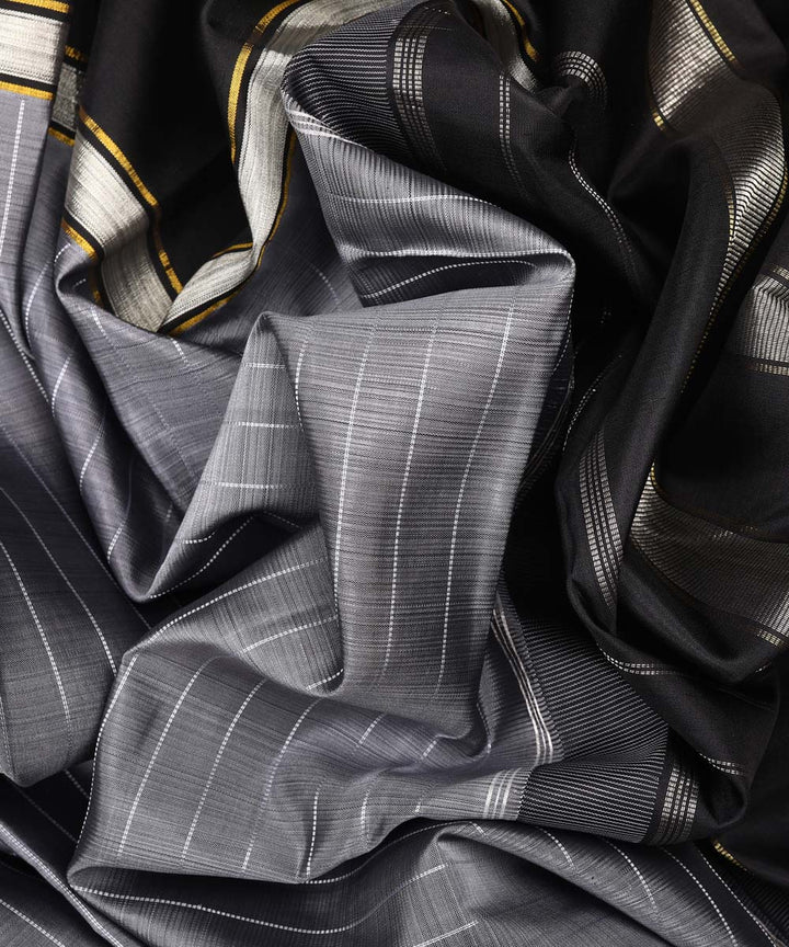 Handwoven grey with black kanjivaram silk saree