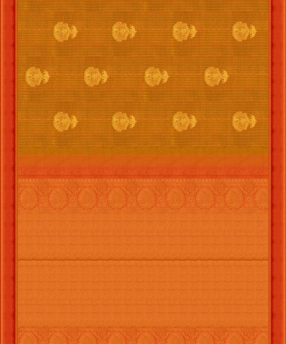 Handwoven mustard with orange kanjivaram silk saree