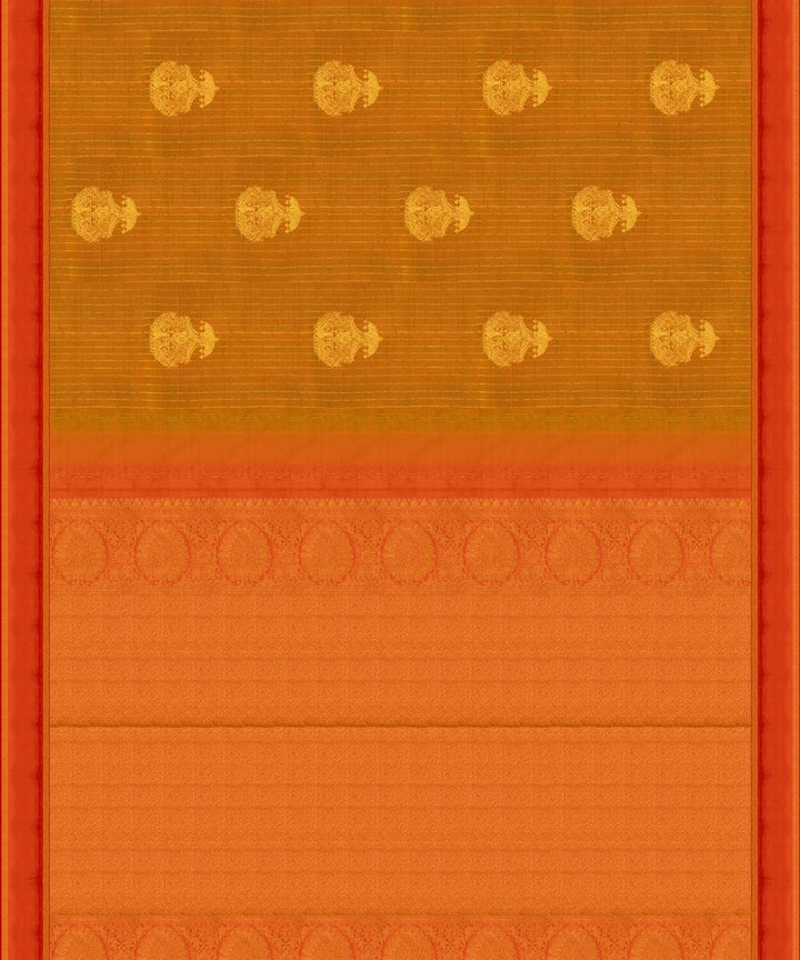 Handwoven mustard with orange kanjivaram silk saree