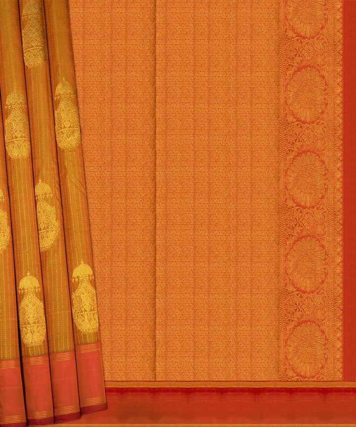 Handwoven mustard with orange kanjivaram silk saree