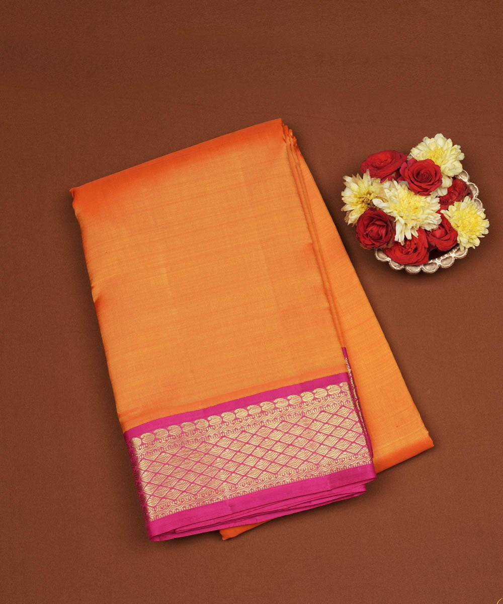 Handwoven orange with pink kanjivaram silk saree