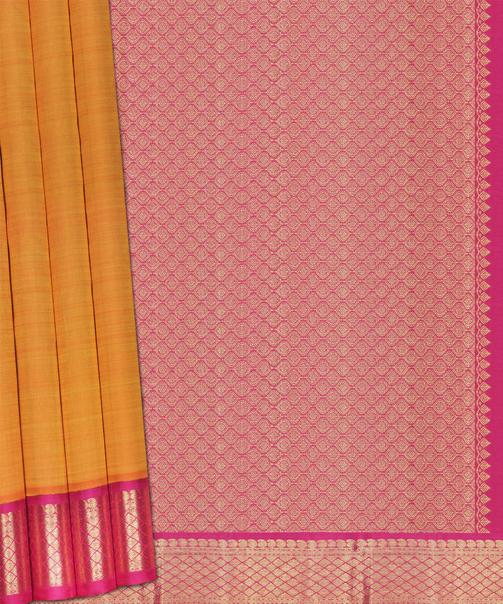 Handwoven orange with pink kanjivaram silk saree