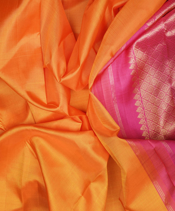 Handwoven orange with pink kanjivaram silk saree