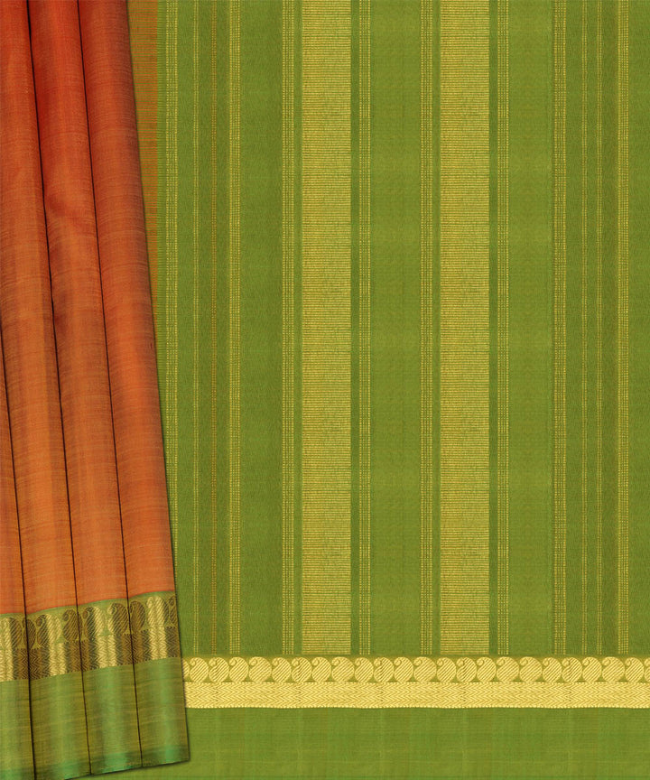 Handwoven orange with green kanjivaram silk saree