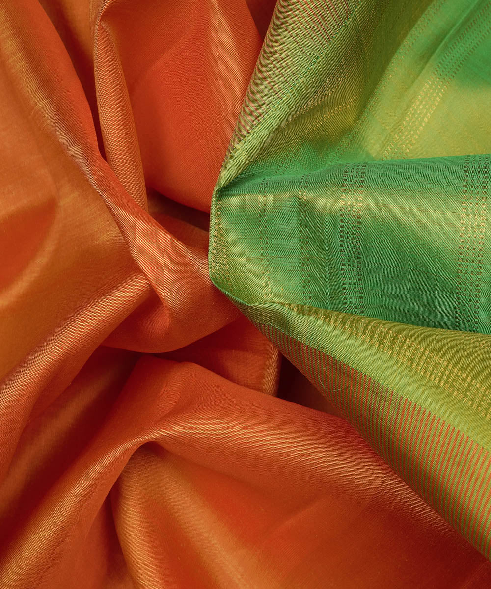 Handwoven orange with green kanjivaram silk saree