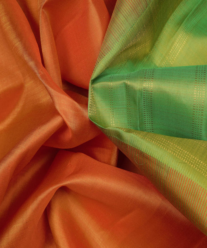 Handwoven orange with green kanjivaram silk saree