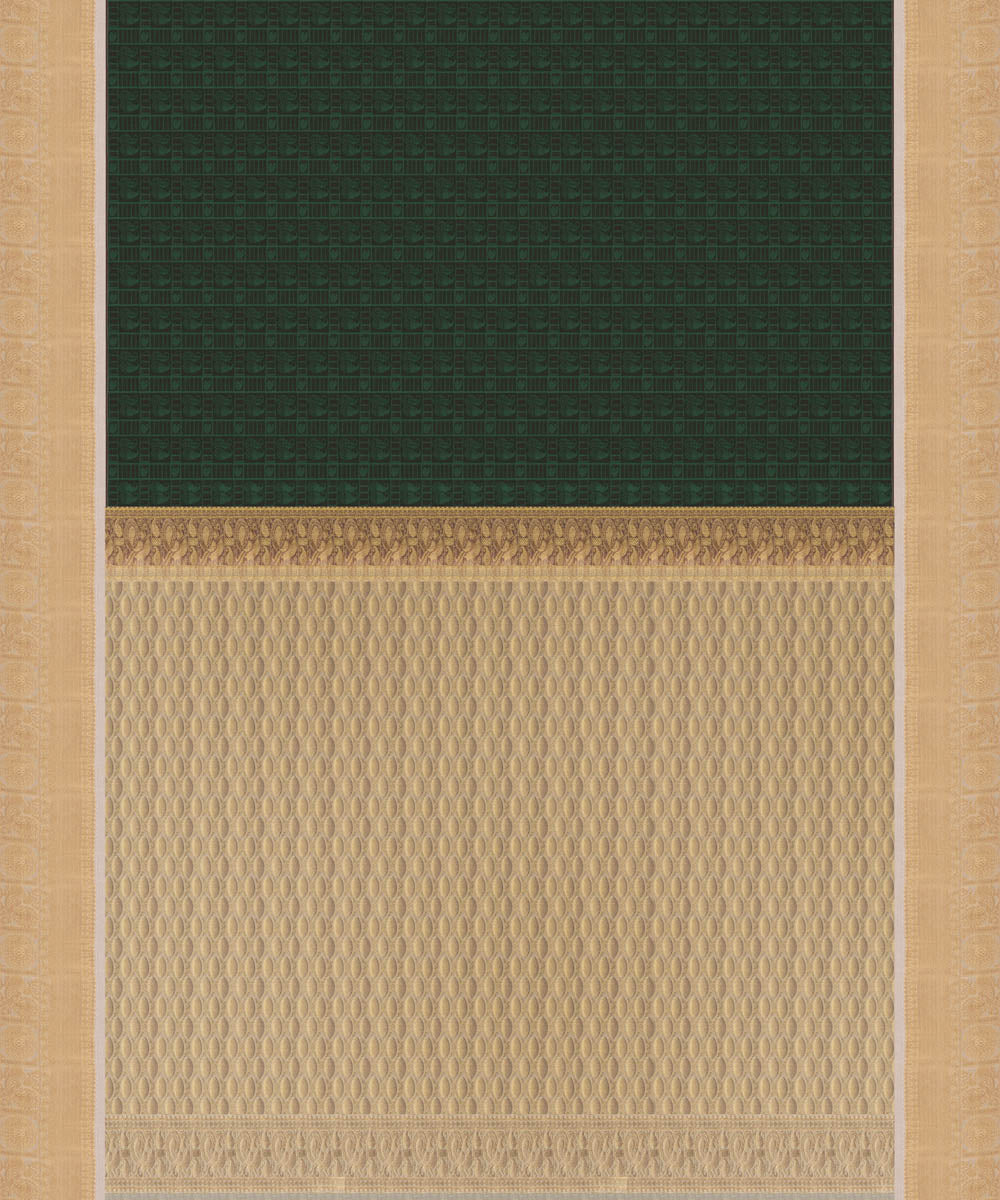 Handwoven green maroon dual-tone with off-white kanjivaram silk saree