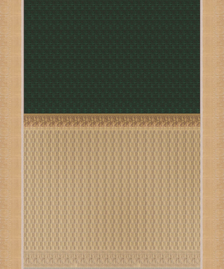 Handwoven green maroon dual-tone with off-white kanjivaram silk saree