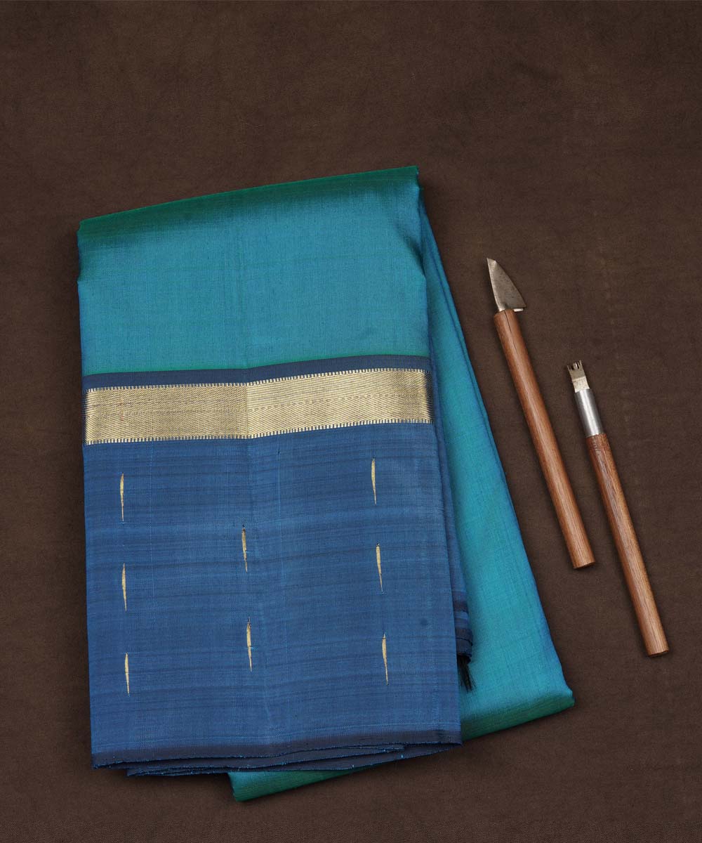 Handwoven aqua blue kanjivaram silk saree