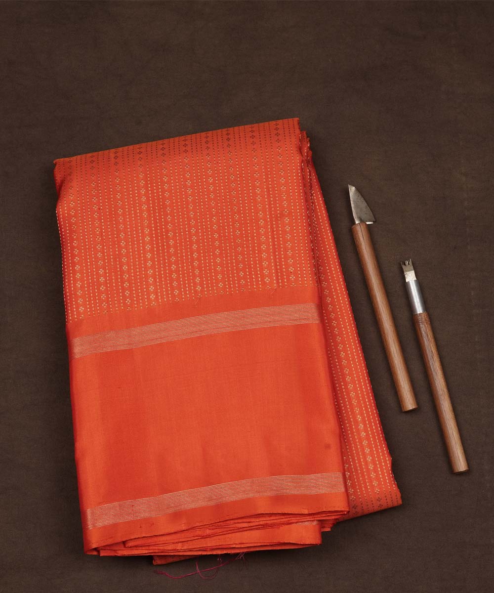 Handwoven orange kanjivaram silk saree