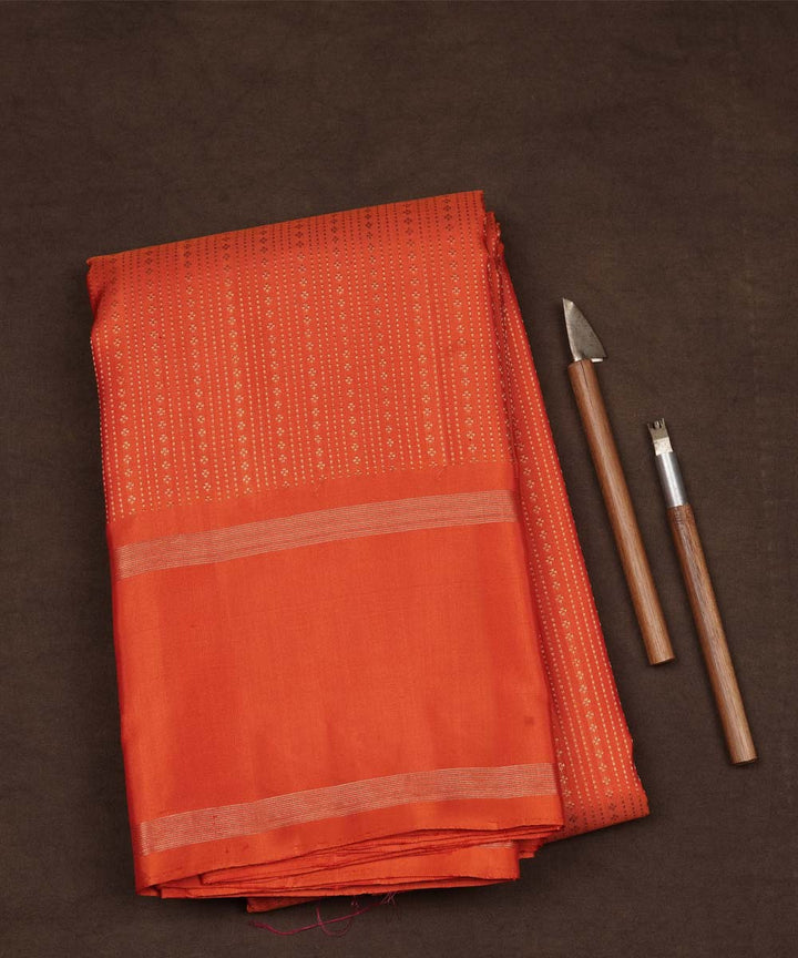 Handwoven orange kanjivaram silk saree
