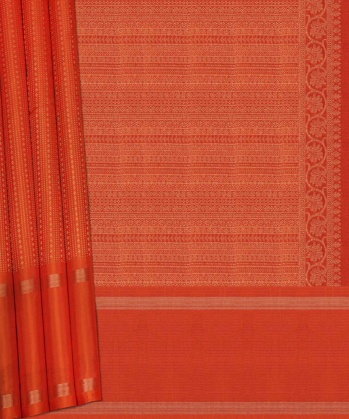 Handwoven orange kanjivaram silk saree