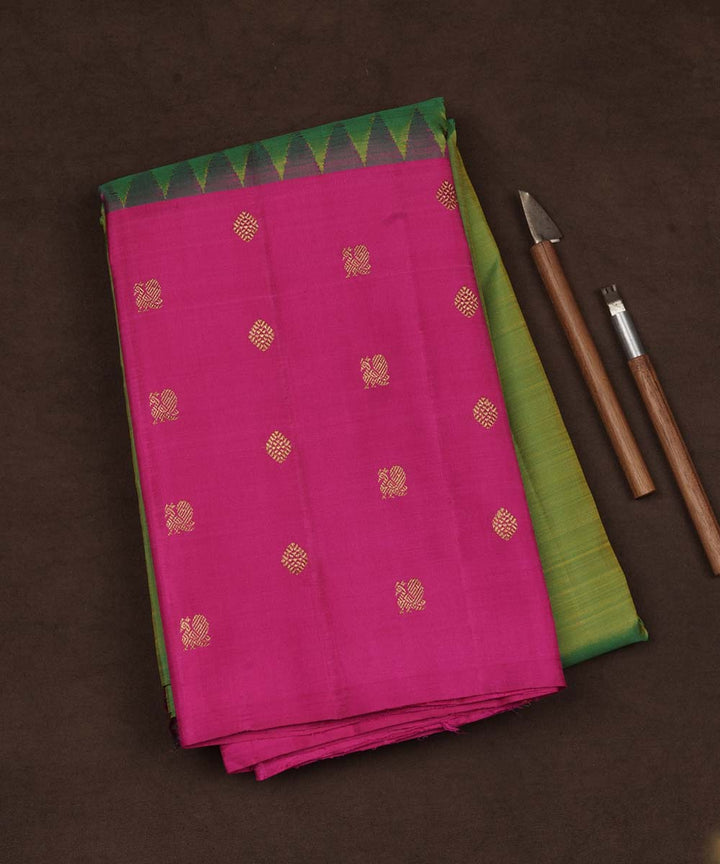 Green with pink handwoven kanjivaram silk saree