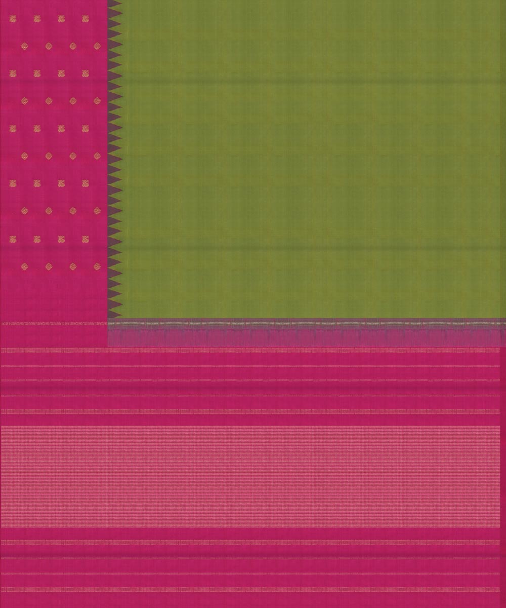 Green with pink handwoven kanjivaram silk saree