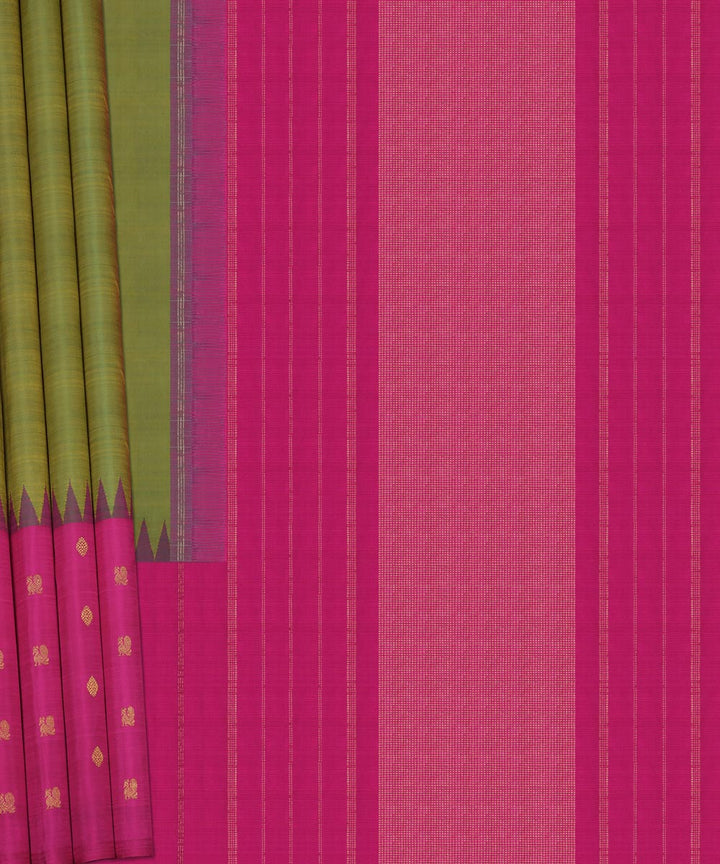 Green with pink handwoven kanjivaram silk saree