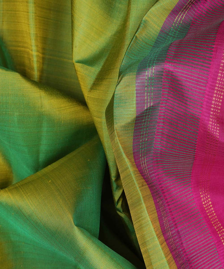 Green with pink handwoven kanjivaram silk saree