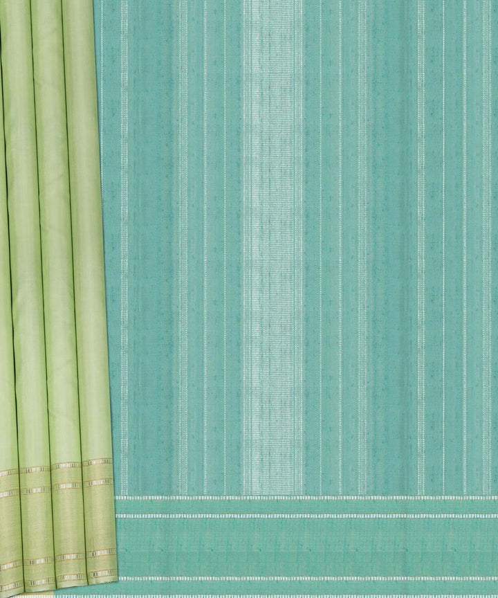 Handwoven green with aqua blue kanjivaram silk saree