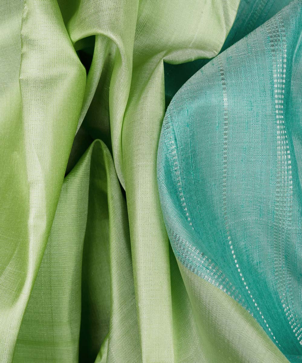 Handwoven green with aqua blue kanjivaram silk saree