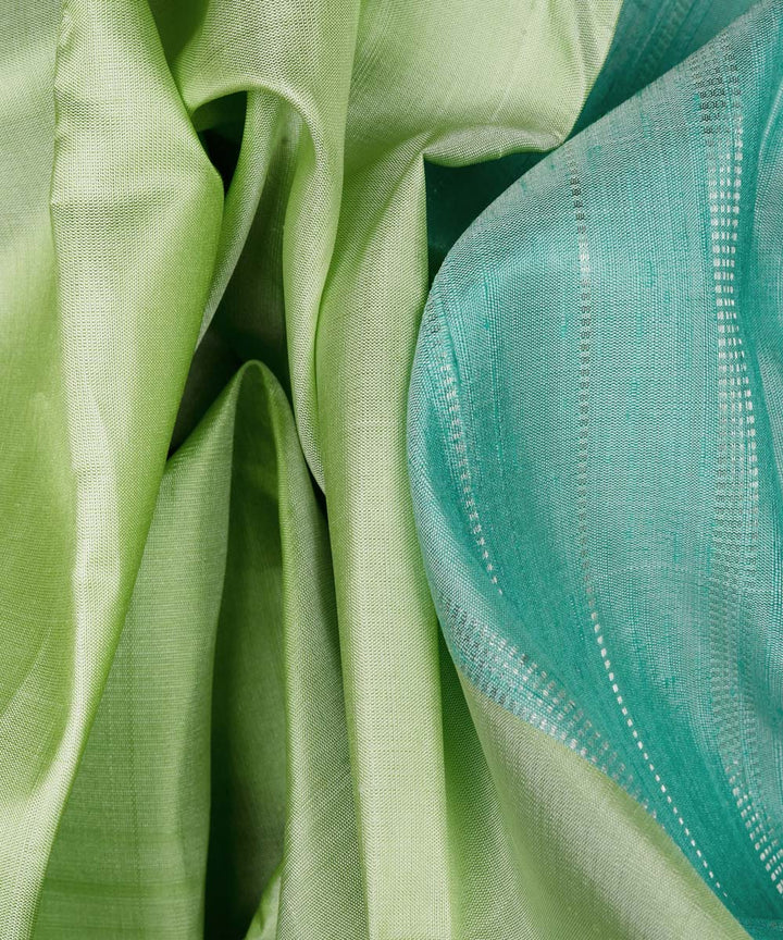 Handwoven green with aqua blue kanjivaram silk saree