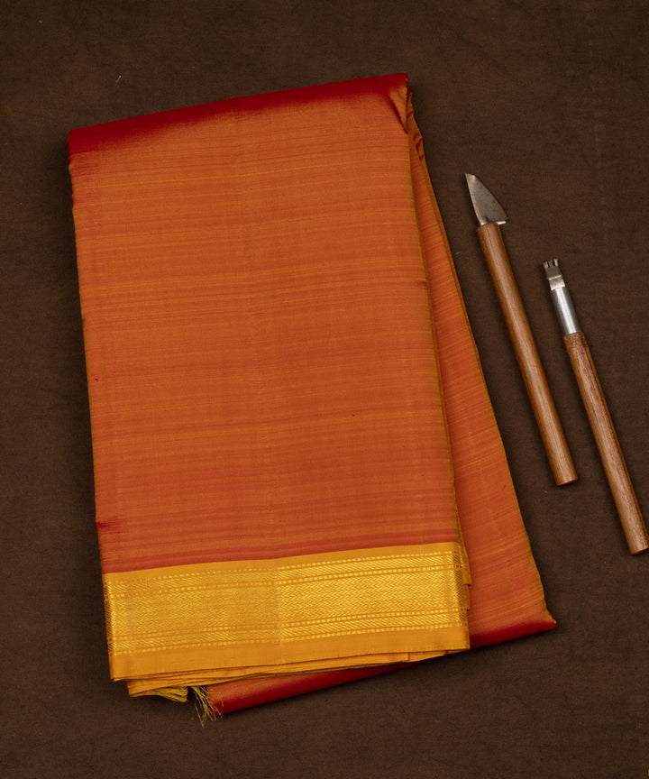 Handwoven orange with yellow kanjivaram silk saree